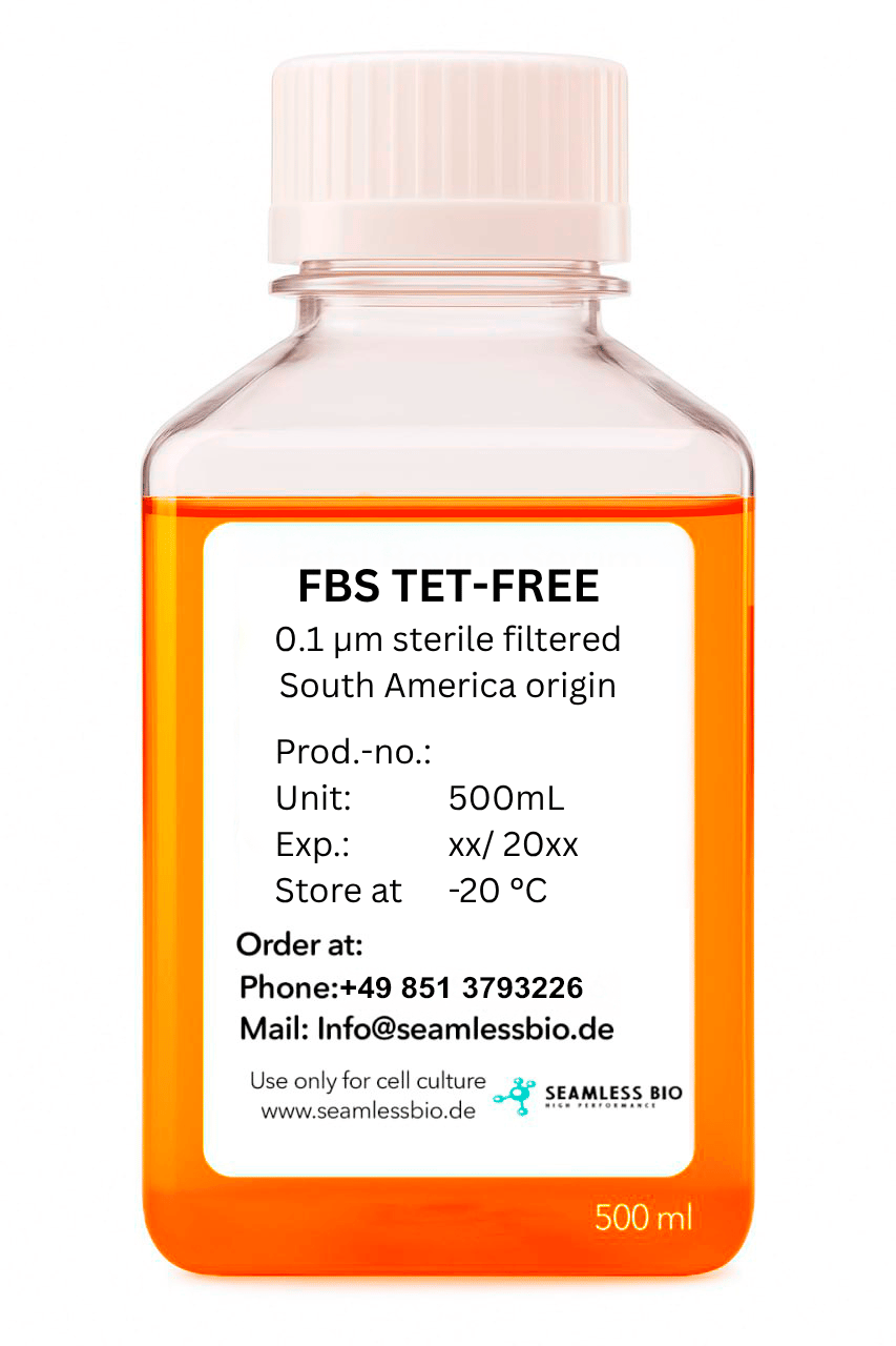 FBS Tet-Free bottle, South American origin, processed in Germany, SeamlessBio