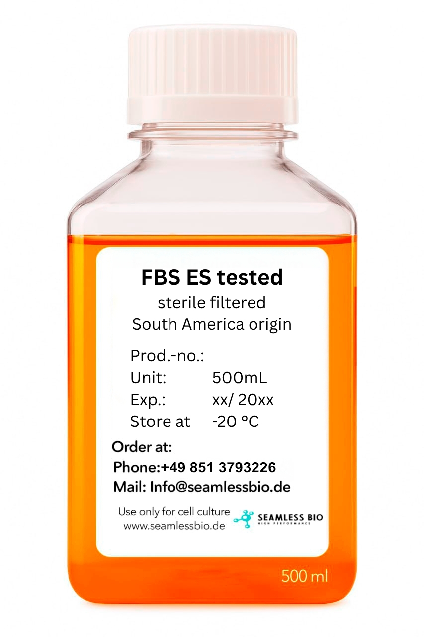 FBS ES Cell Pre-Tested bottle, South American origin, processed in Germany, SeamlessBio