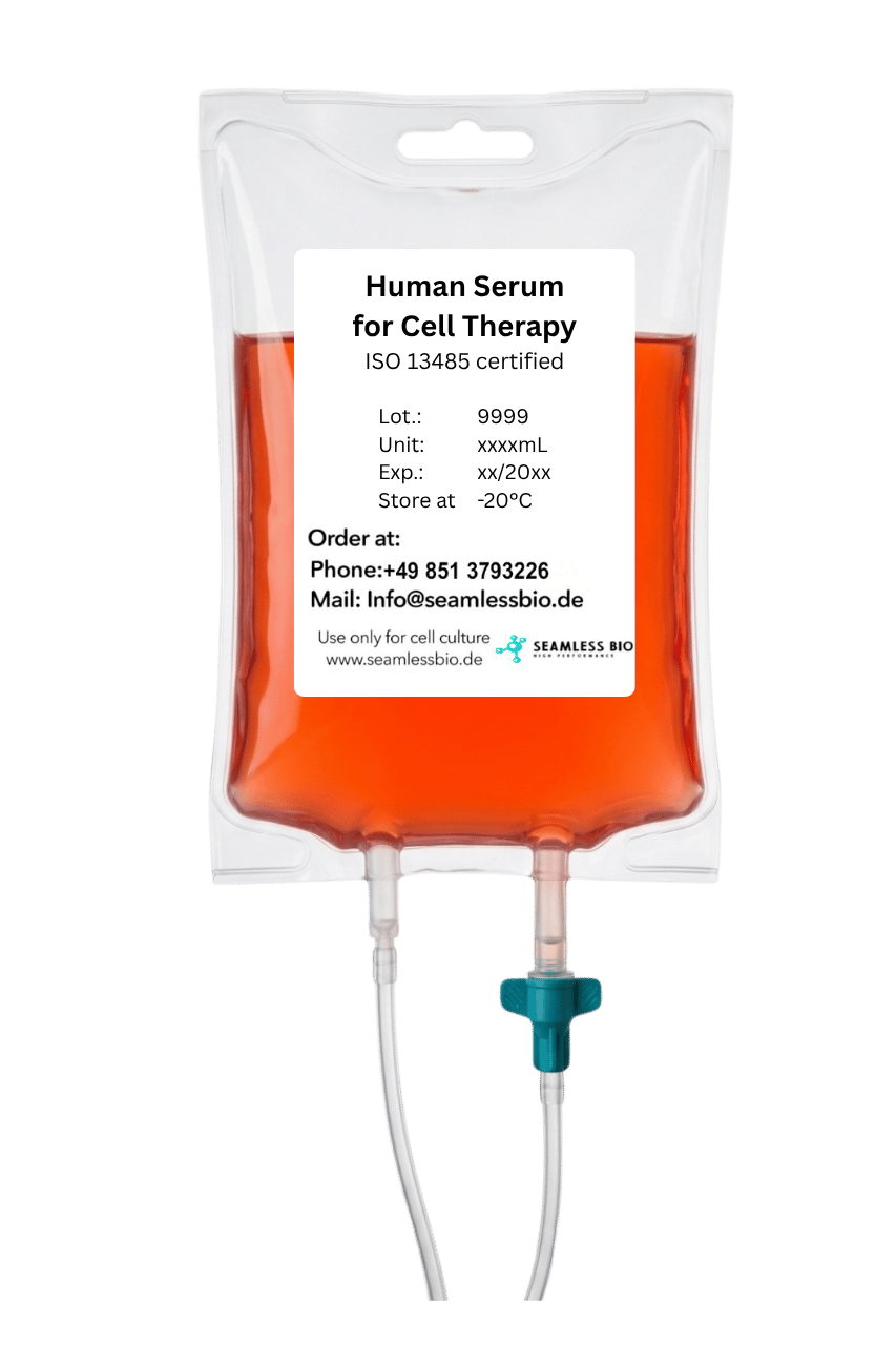 Human Serum Single-Use Bags All Variants cGMP ISO 13485 Cell Therapy EU Supplier SeamlessBio Germany